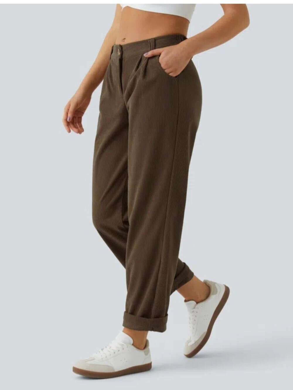 Halara Mid Rise Brown Corduroy Wide-Leg Casual Pants 1X Office Business - Picture 2 of 6